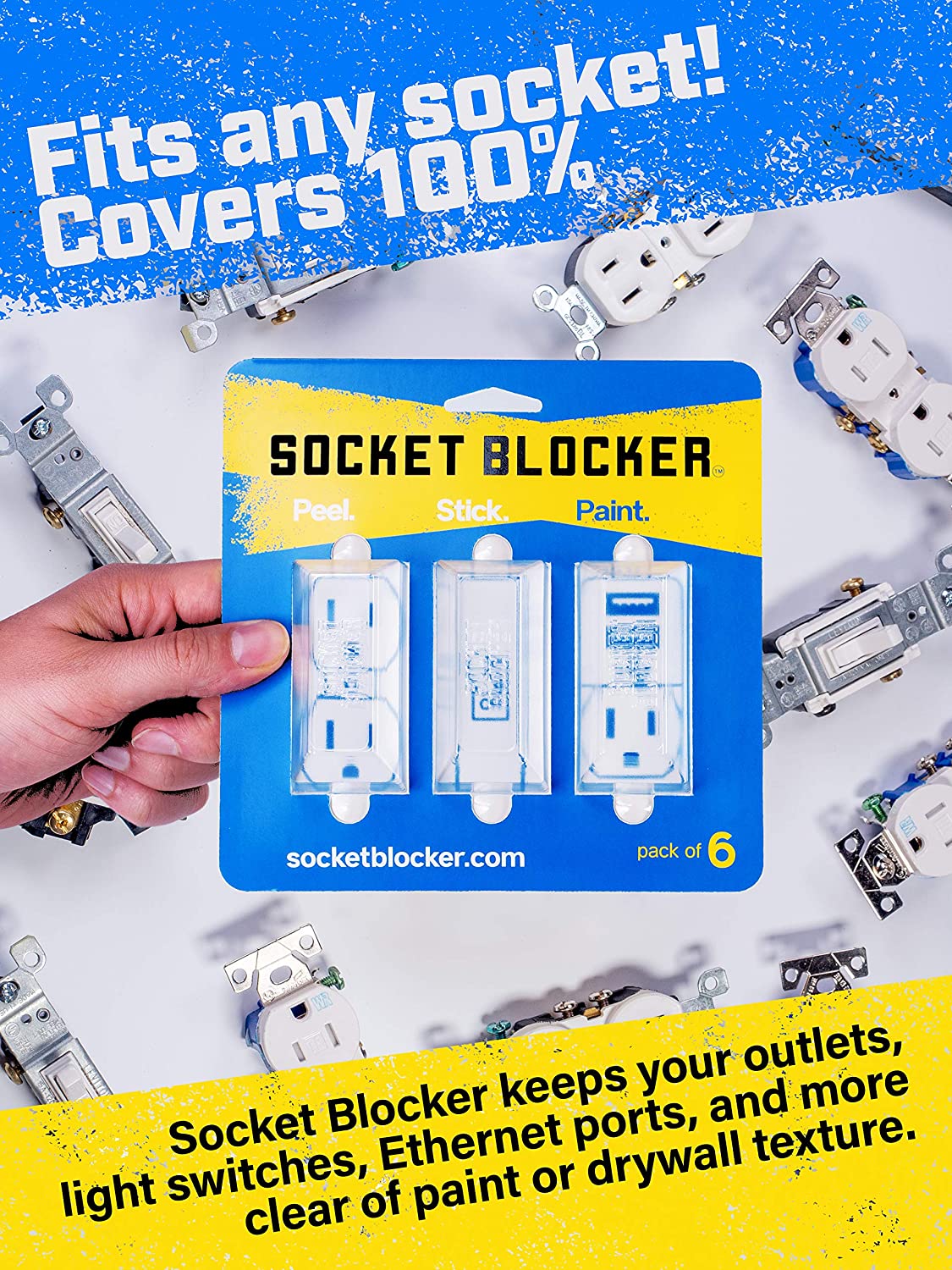 Socket Blocker 6Pack – The Smarter Outlet Cover for Drywall & Painting –  Better Than Tape for Remodeling & DIY Projects